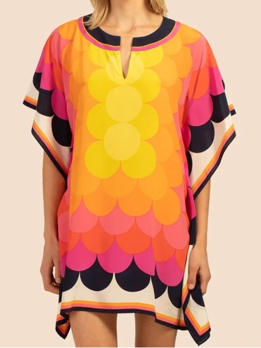Trina Turk Multicolor Scallop-Print Kaftan Dress